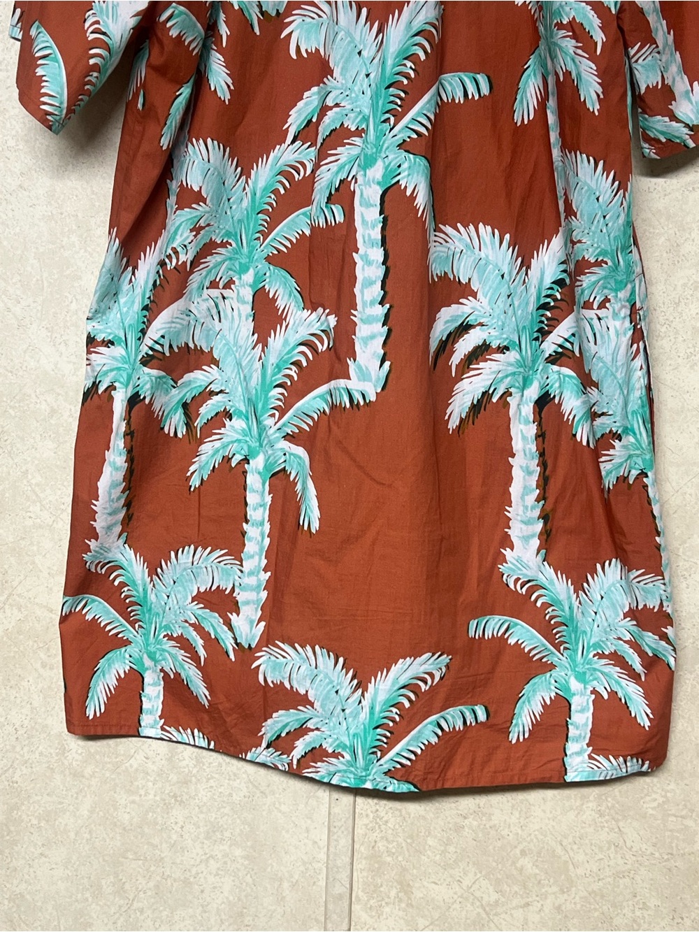 Oliphant pocket mini dress puff sleeves in  Cartagena brown palm trees - Picture 10 of 13